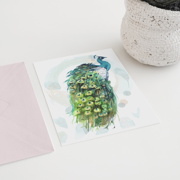 Watercolor Peacock Wall Art Illustration Print Poster Card Unframed - Picture 5 of 7